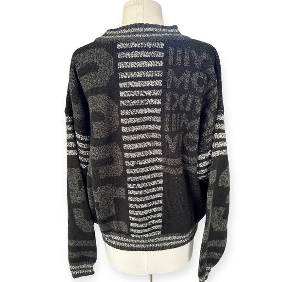 Vintage 90's Crewneck Sweater Black & Gray Patterned Ground Zero Men's XL Preppy - Picture 3 of 8